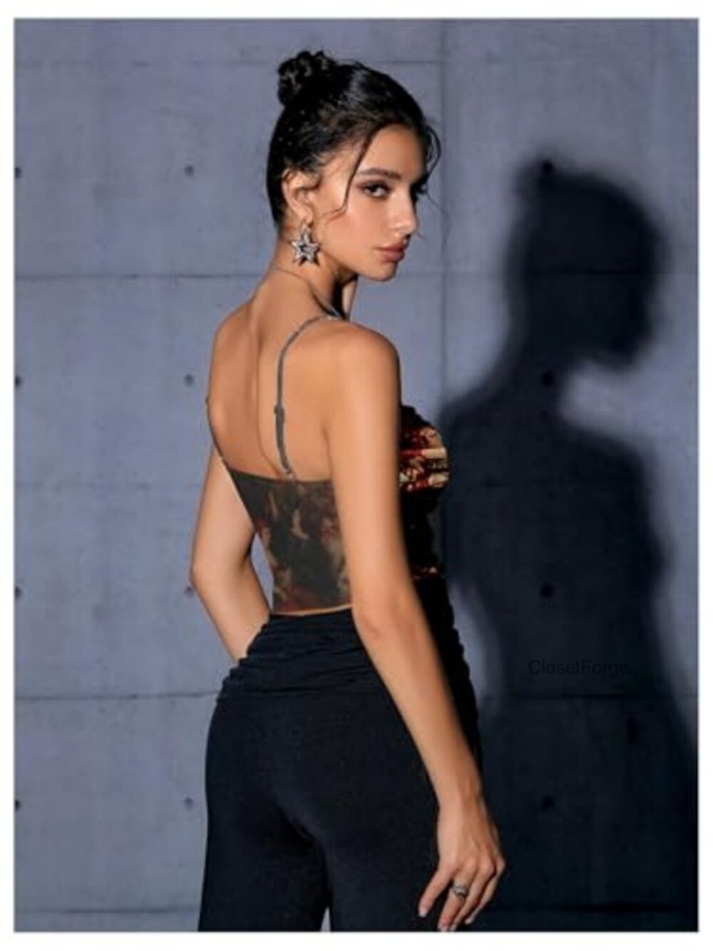 Graphic Ruffled Corset Cami Top Sleeveless Slim Fit Y2K Crop Top - Picture 2 of 6